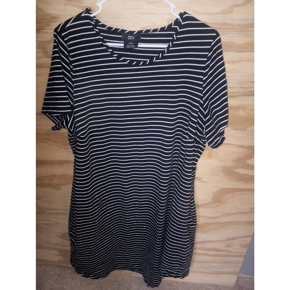 CCX Women's Plus 18 Stripes‎ T-shirt Dress Casual Scoop Neck Minimalist Comfy